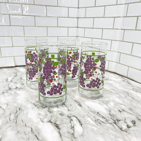 Crisa Grape Vine Pattern Drinking Glasses Tumbler Set of 4 Vintage - Picture 1 of 6